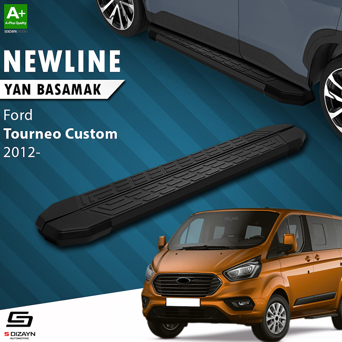S-Dizayn Ford Tourneo Custom Uzun Şase NewLine Siyah Yan Basamak 243 Cm 2012-2023 A+ Kalite