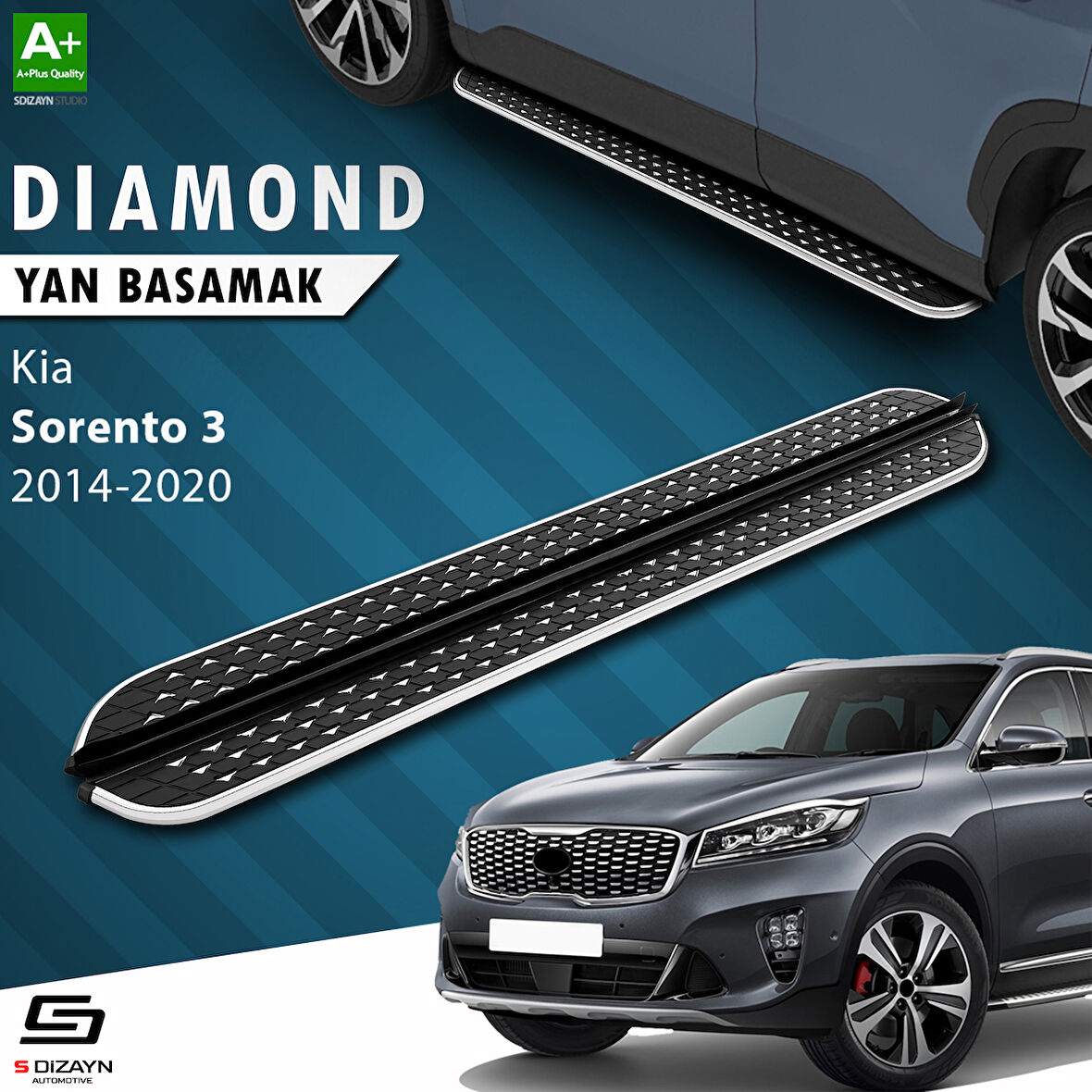 S-Dizayn Kia Sorento 3 Diamond Krom Yan Basamak 183 Cm 2014-2020 A+ Kalite