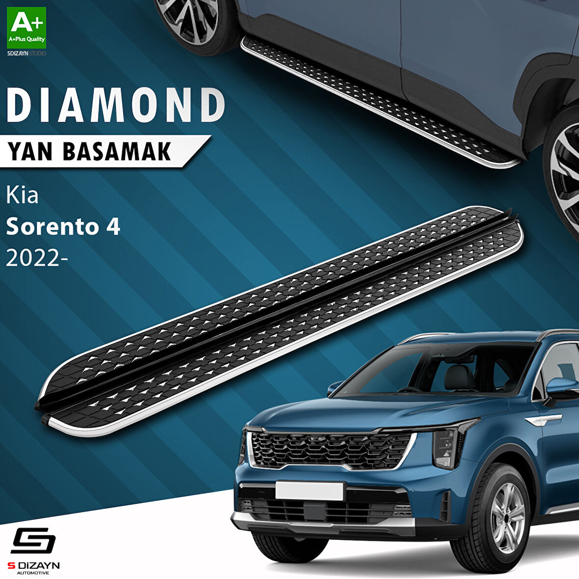 S-Dizayn Kia Sorento 4 Diamond Krom Yan Basamak 183 Cm 2022 Üzeri A+ Kalite