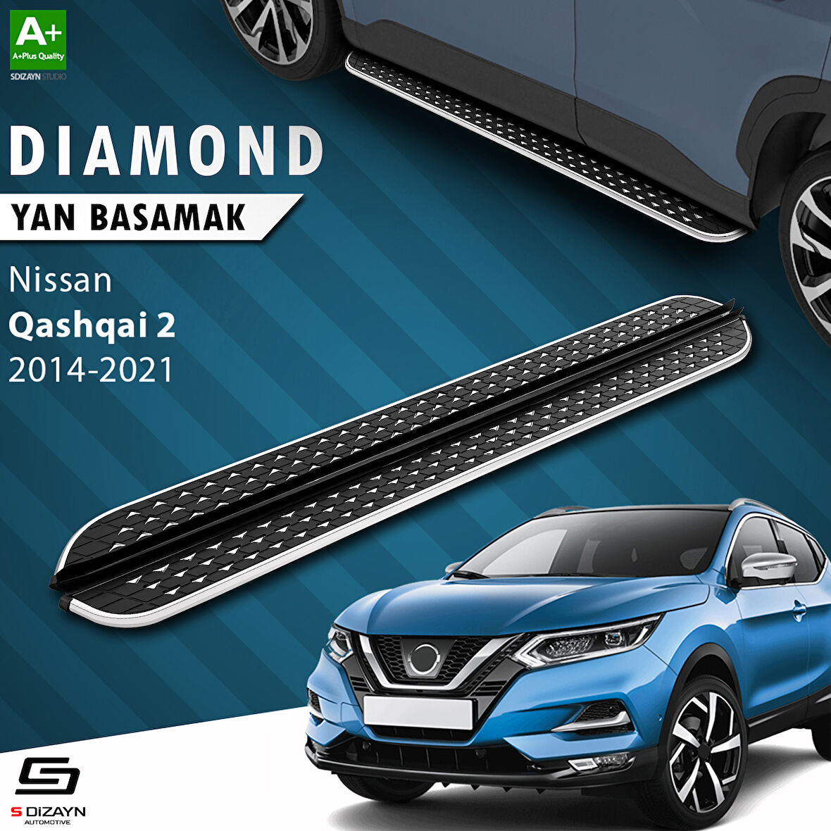 S-Dizayn Nissan Qashqai 2 Diamond Krom Yan Basamak 173 Cm 2014-2021 A+ Kalite