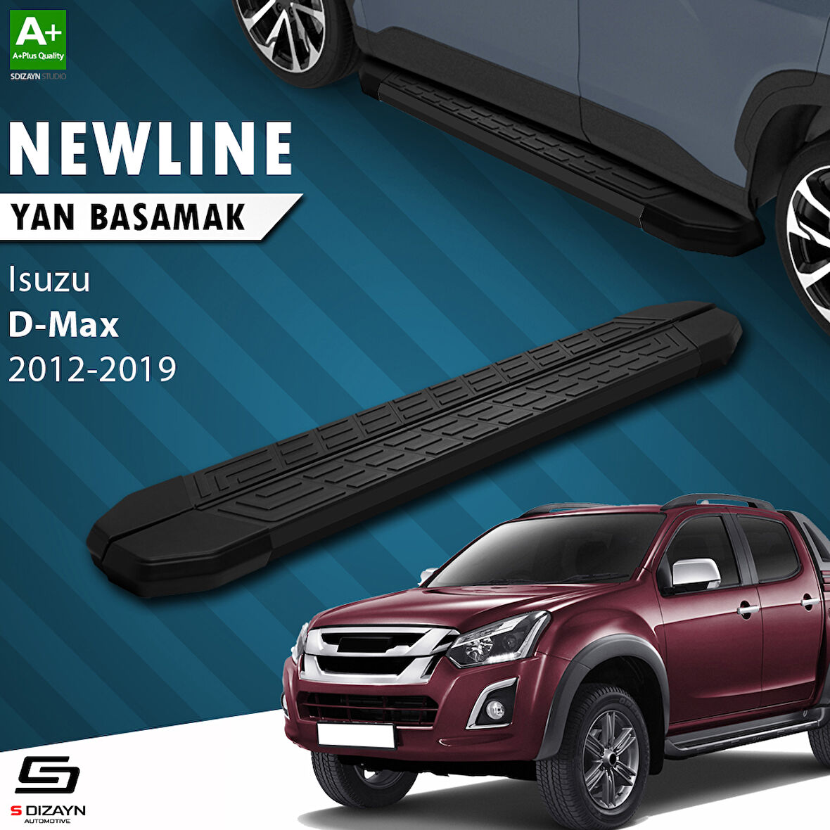S-Dizayn Isuzu D-Max 2 NewLine Siyah Yan Basamak 203 Cm 2012-2019 A+ Kalite