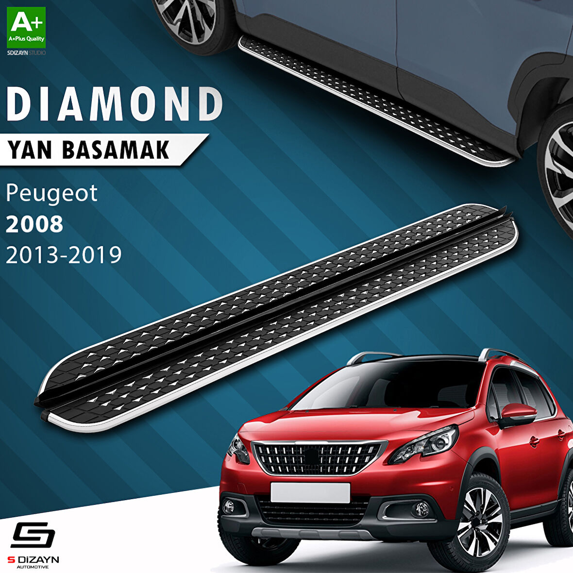 S-Dizayn Peugeot 2008 Diamond Krom Yan Basamak 173 Cm 2013-2019 A+ Kalite