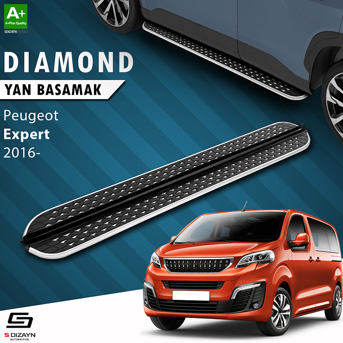 S-Dizayn Peugeot Expert 3 Kısa Şase Diamond Krom Yan Basamak 213 Cm 2016 Üzeri A+ Kalite