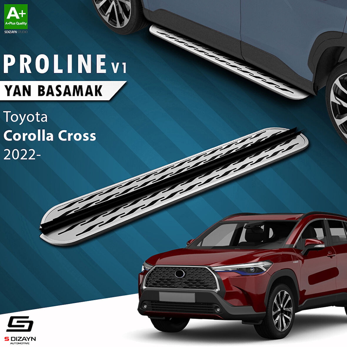 S-Dizayn Toyota Corolla Cross OEM Still Pro V2 Aluminyum Yan Basamak 183 Cm 2022 Üzeri A+ Kalite