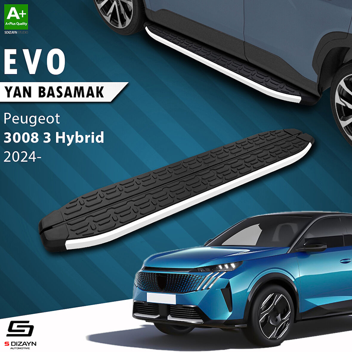 S-Dizayn Peugeot 3008 3 Hybrid Evo Aluminyum Yan Basamak 183 Cm 2024 Üzeri A+ Kalite