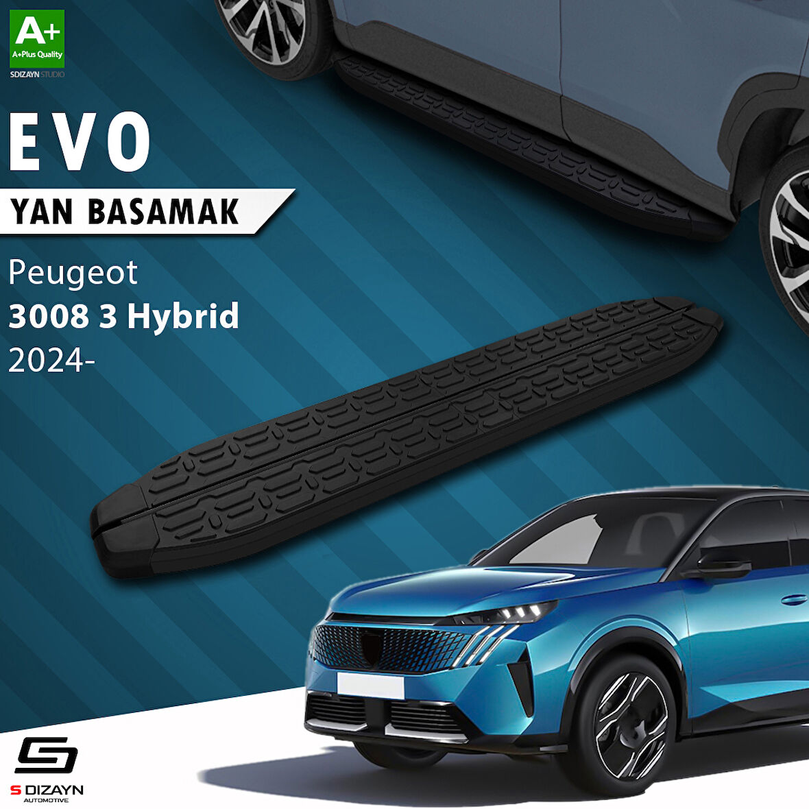 S-Dizayn Peugeot 3008 3 Hybrid Evo Siyah Yan Basamak 183 Cm 2024 Üzeri A+ Kalite