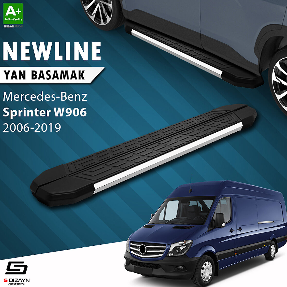 S-Dizayn Mercedes Sprinter W906 Uzun Şase NewLine Krom Yan Basamak 333 Cm 2006-2019 A+ Kalite