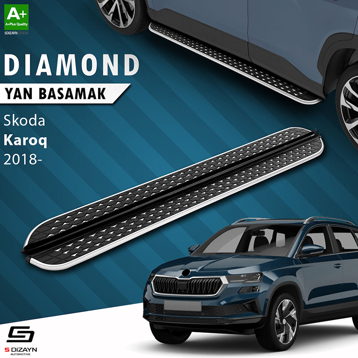 S-Dizayn Skoda Karoq Diamond Krom Yan Basamak 173 Cm 2018 Üzeri A+ Kalite
