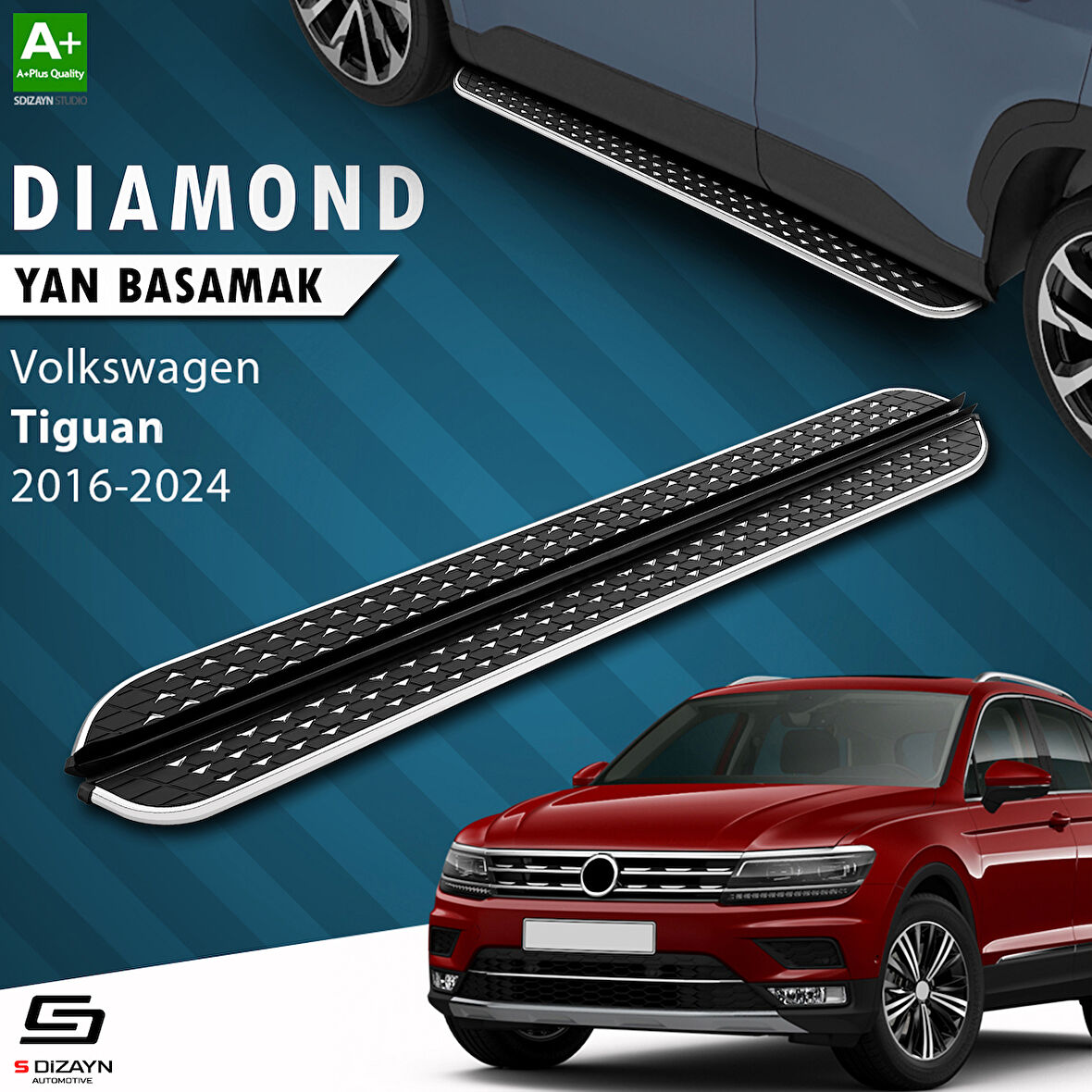 S-Dizayn VW Tiguan 2 Diamond Krom Yan Basamak 173 Cm 2016-2024 A+ Kalite