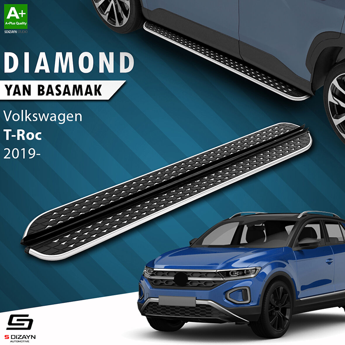 S-Dizayn VW T-Roc Diamond Krom Yan Basamak 173 Cm 2019 Üzeri A+ Kalite