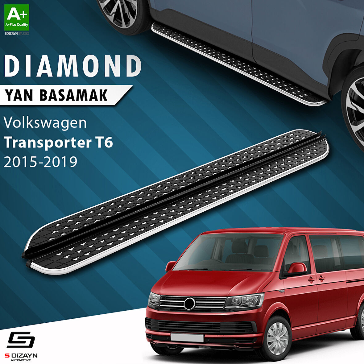 S-Dizayn VW Transporter T6 Kısa Şase Diamond Krom Yan Basamak 213 Cm 2015-2019 A+ Kalite