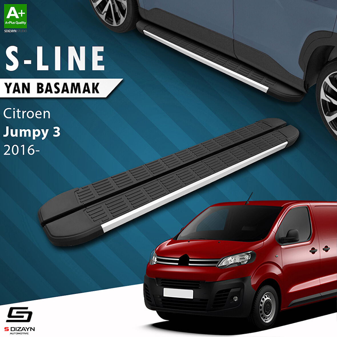 S-Dizayn Citroen Jumpy 3 Uzun Şase S-Line Aluminyum Yan Basamak 243 Cm 2016 Üzeri A+ Kalite
