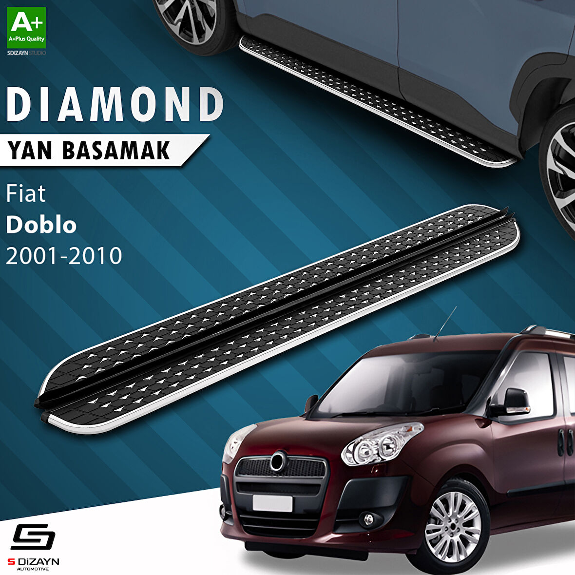 S-Dizayn Fiat Doblo Uzun Şase Diamond Krom Yan Basamak 223 Cm 2001-2010 A+ Kalite