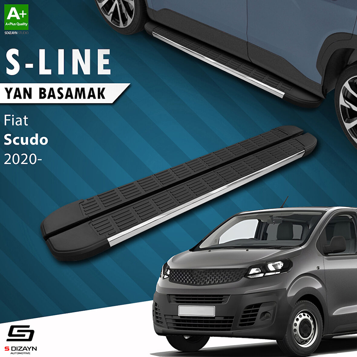 S-Dizayn Fiat Scudo 3 Kısa Şase S-Line Krom Yan Basamak 213 Cm 2020 Üzeri A+ Kalite