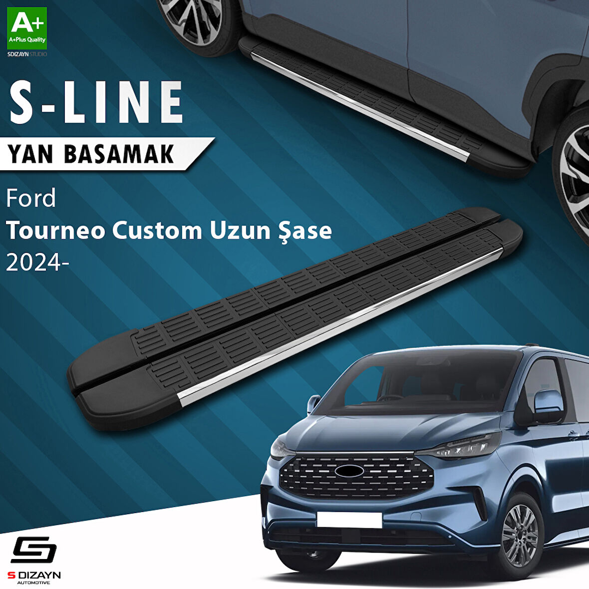 S-Dizayn Ford Tourneo Custom 2 Uzun Şase S-Line Krom Yan Basamak 263 Cm 2023 Üzeri A+ Kalite