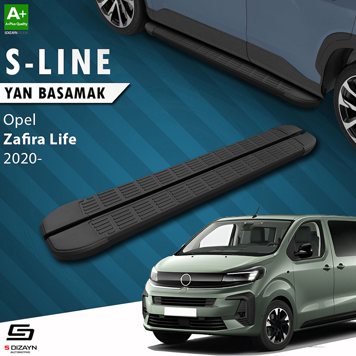 S-Dizayn Opel Zafira Life Uzun Şase S-Line Siyah Yan Basamak 243 Cm 2020 Üzeri A+ Kalite