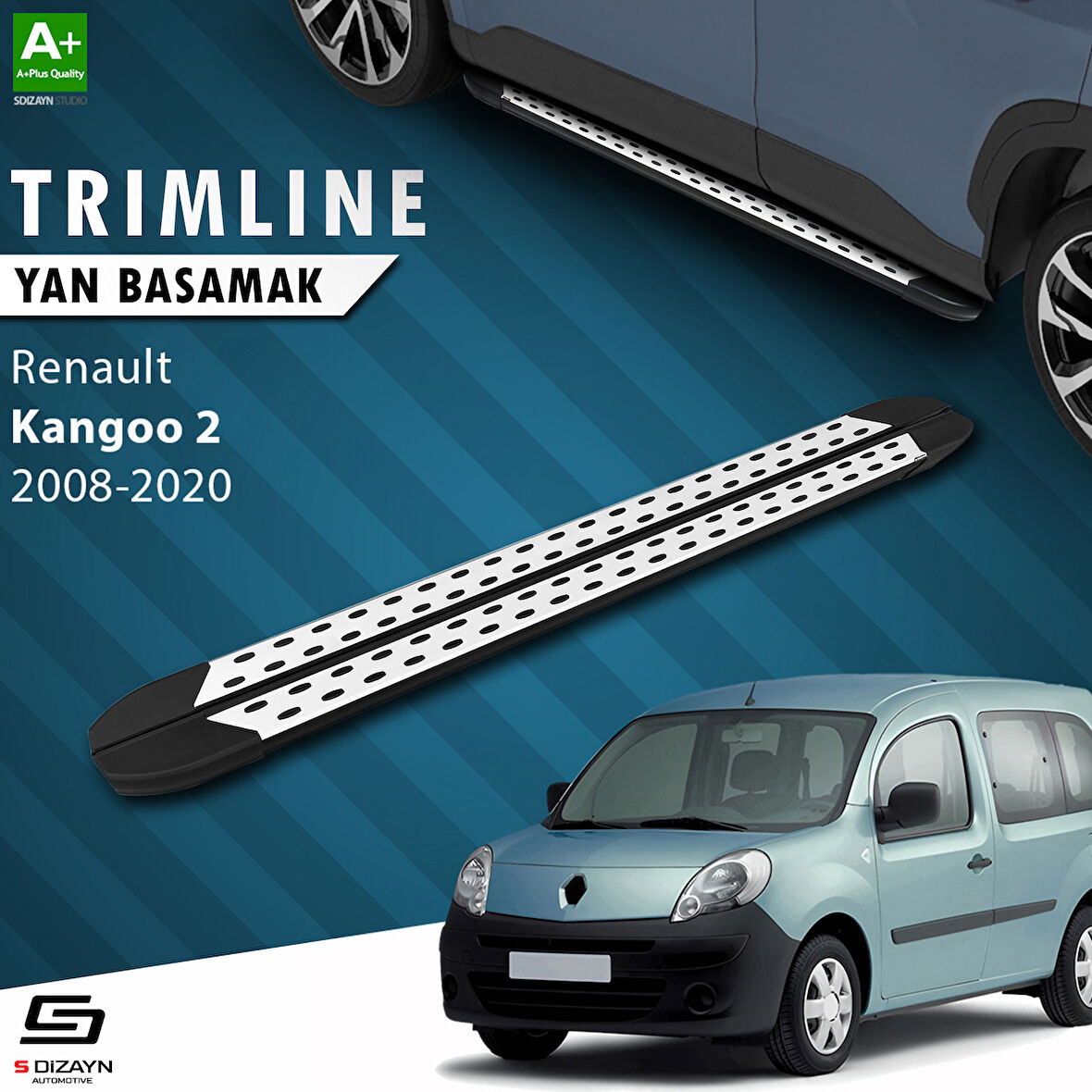S-Dizayn Renault Kangoo 2 Uzun Şase TrimLine Gri Yan Basamak 230 Cm 2008-2020 A+ Kalite