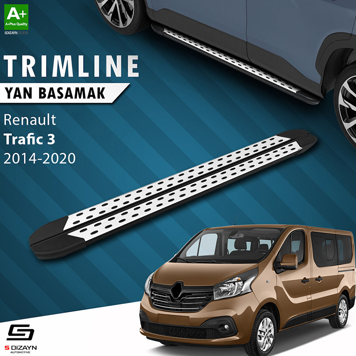 S-Dizayn Renault Trafic 3 Kısa Şase TrimLine Gri Yan Basamak 230 Cm 2014-2020 A+ Kalite