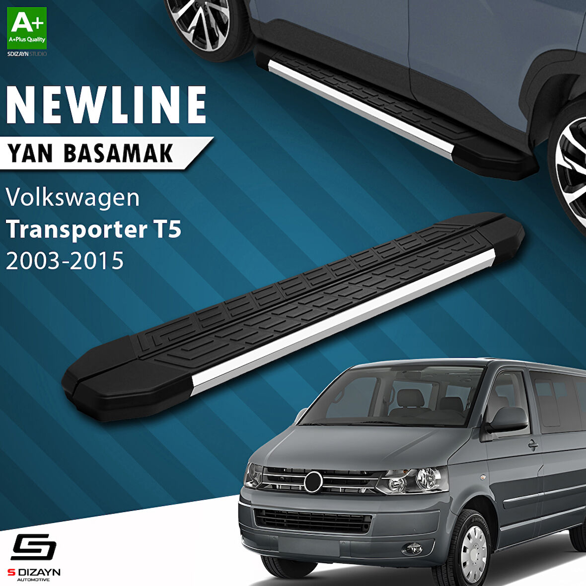 S-Dizayn VW Transporter T5 Uzun Şase NewLine Krom Yan Basamak 253 Cm 2003-2010 A+ Kalite