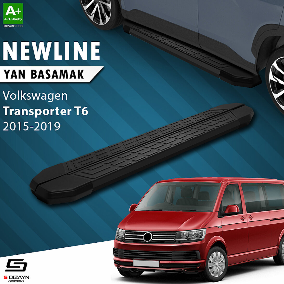 S-Dizayn VW Transporter T6 Uzun Şase NewLine Siyah Yan Basamak 253 Cm 2015-2019 A+ Kalite