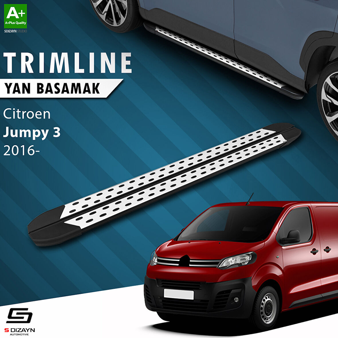 S-Dizayn Citroen Jumpy 3 Kısa Şase TrimLine Gri Yan Basamak 213 Cm 2016 Üzeri A+ Kalite