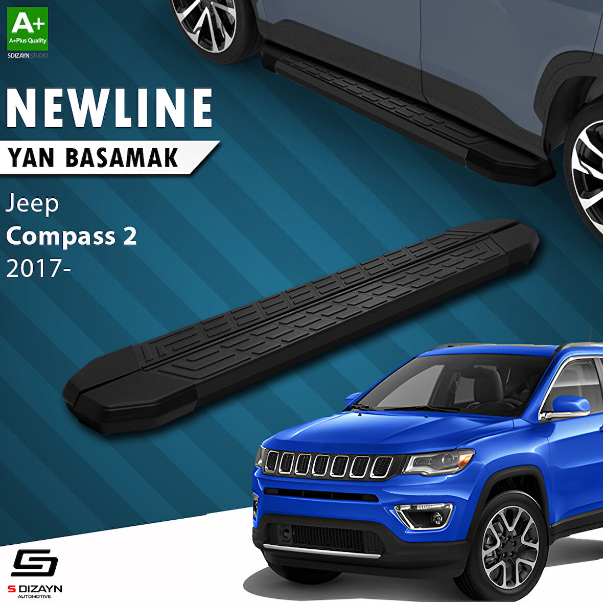 S-Dizayn Jeep Compass 2 NewLine Siyah Yan Basamak 173 Cm 2017 Üzeri A+ Kalite