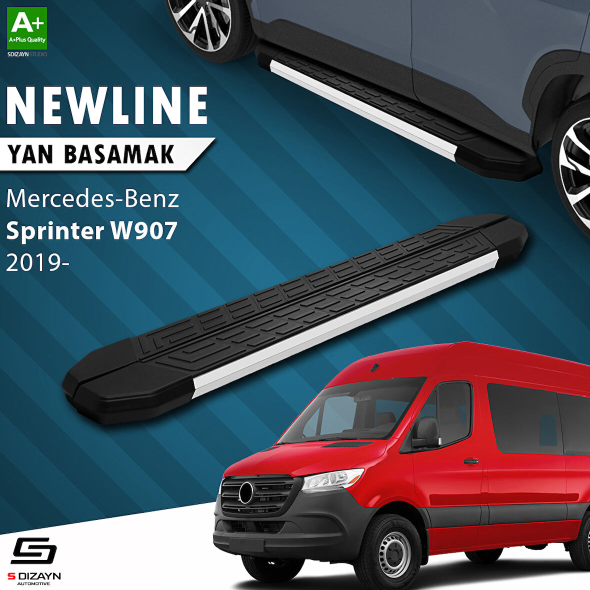 S-Dizayn Mercedes Sprinter W907 Orta Şase NewLine Aluminyum Yan Basamak 273 cm 2019 Üzeri A+ Kalite