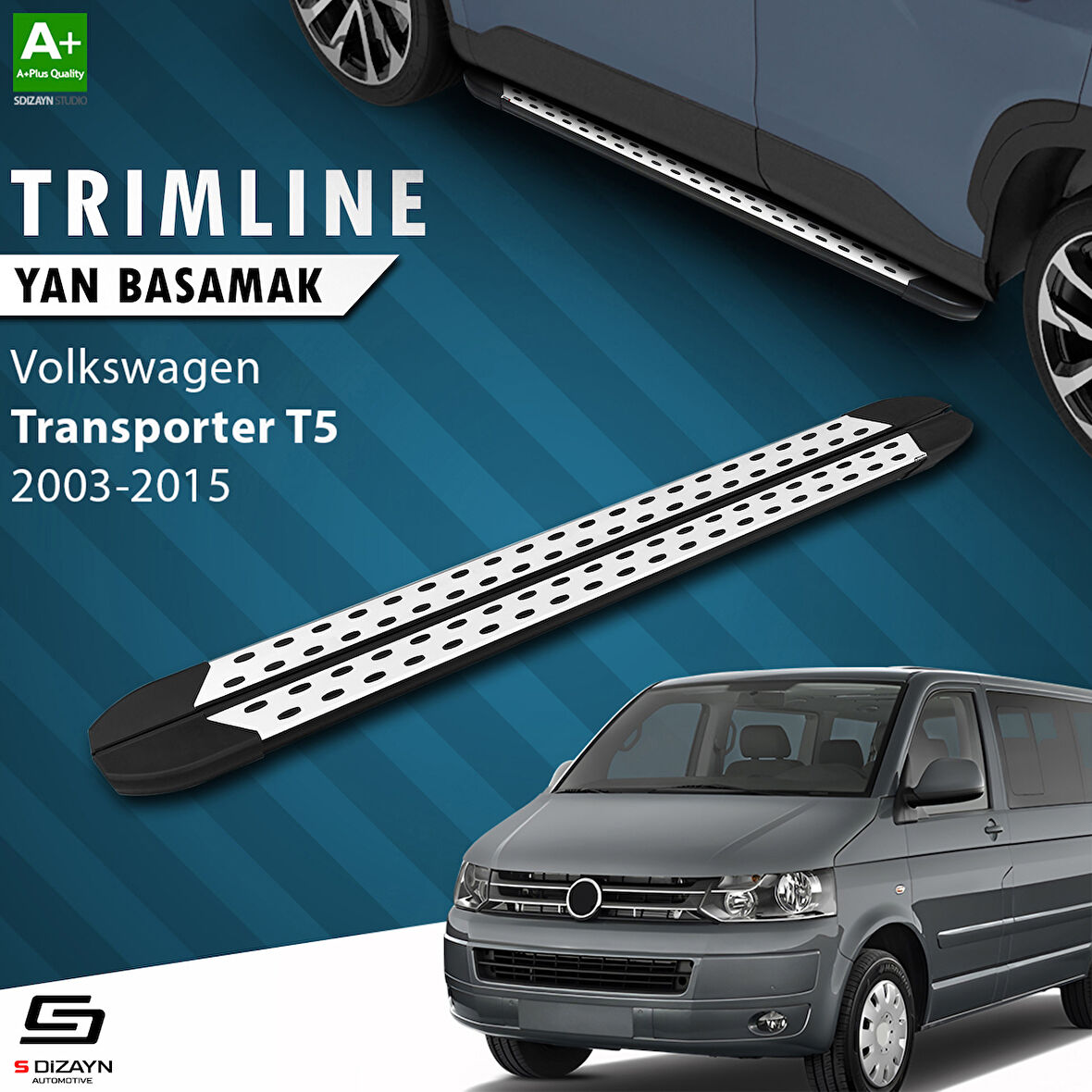 S-Dizayn VW Transporter T5 Uzun Şase TrimLine Gri Yan Basamak 255 Cm 2003-2015