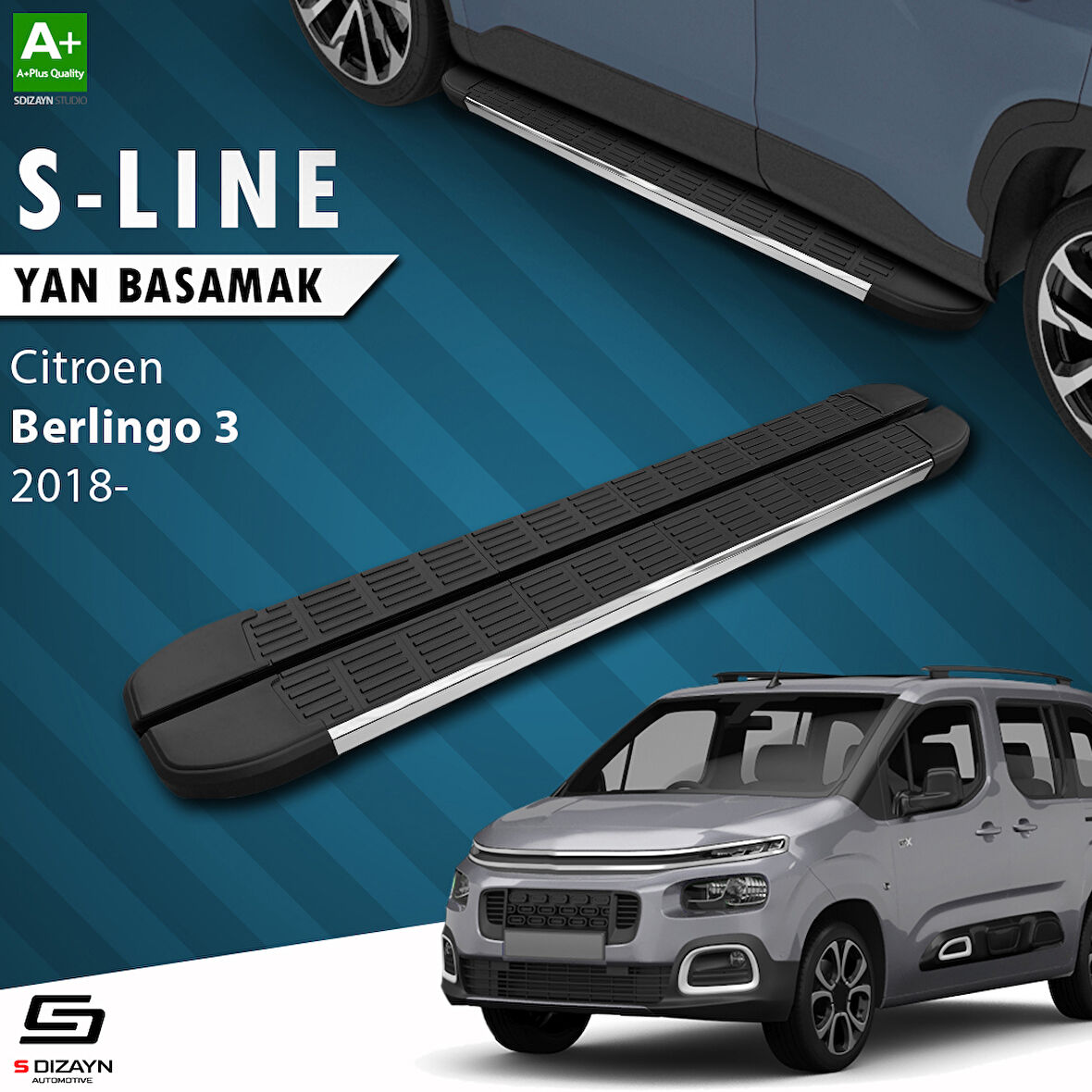S-Dizayn Citroen Berlingo 3 S-Line Krom Yan Basamak 203 Cm 2018 Üzeri A+ Kalite
