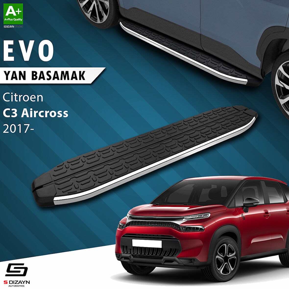 S-Dizayn Citroen C3 Aircross Evo Krom Yan Basamak 183 Cm 2017 Üzeri A+ Kalite