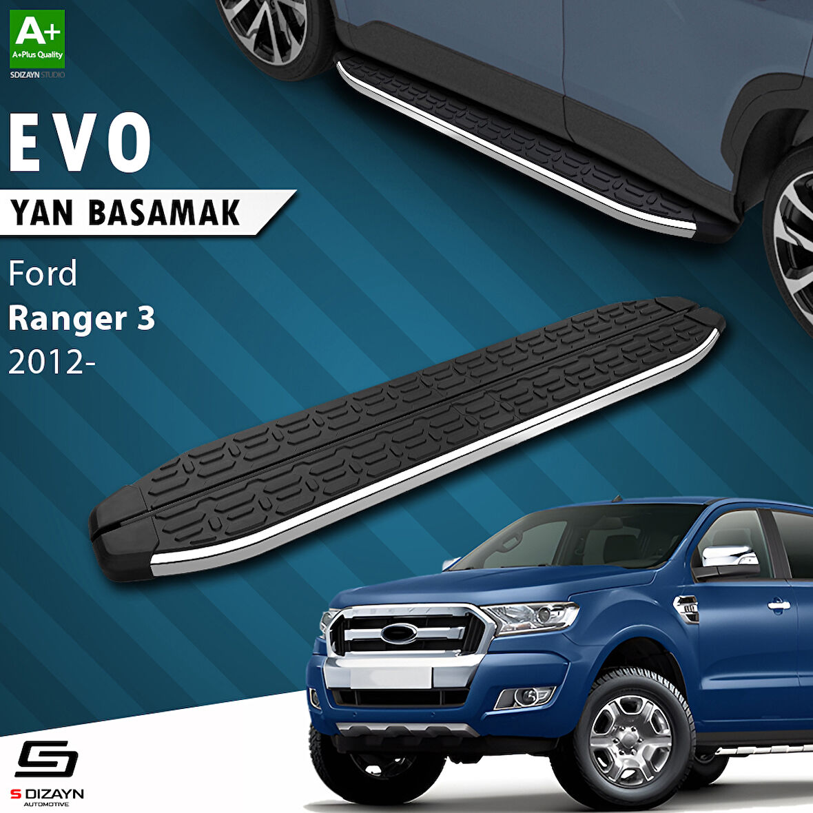 S-Dizayn Ford Ranger 3 Evo Krom Yan Basamak 203 Cm 2012-2022 A+ Kalite