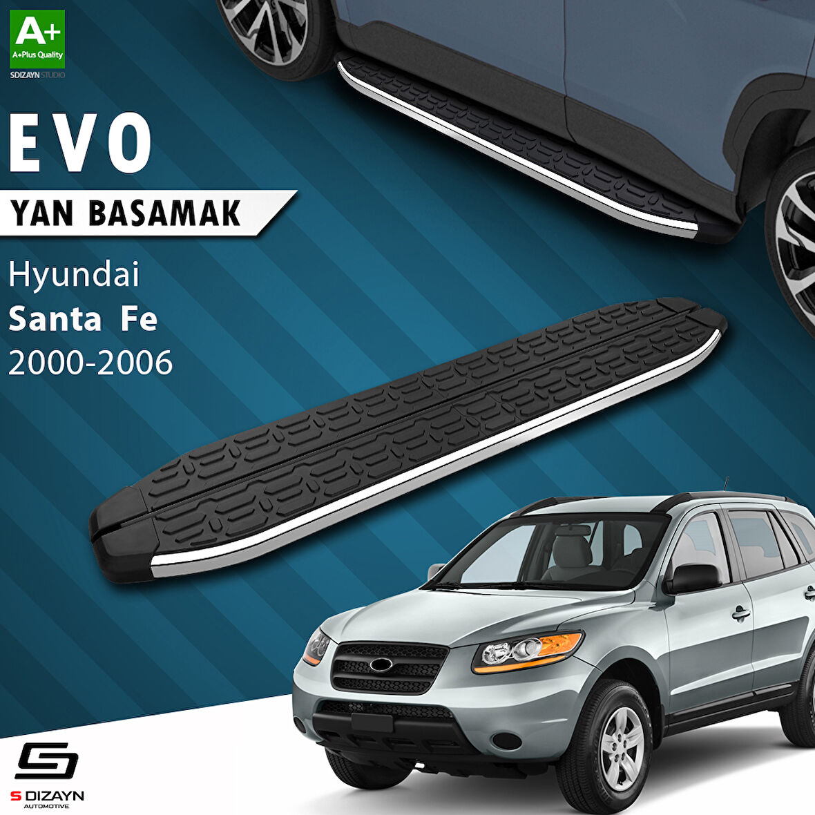 S-Dizayn Hyundai Santa Fe Evo Krom Yan Basamak 163 Cm 2000-2006 A+ Kalite