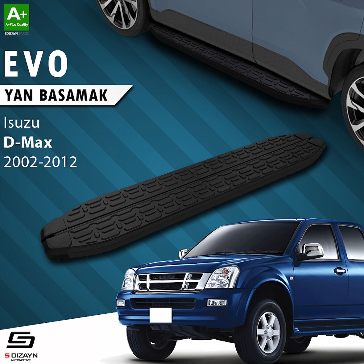 S-Dizayn Isuzu D-Max Evo Siyah Yan Basamak 203 Cm 2002-2012 A+ Kalite