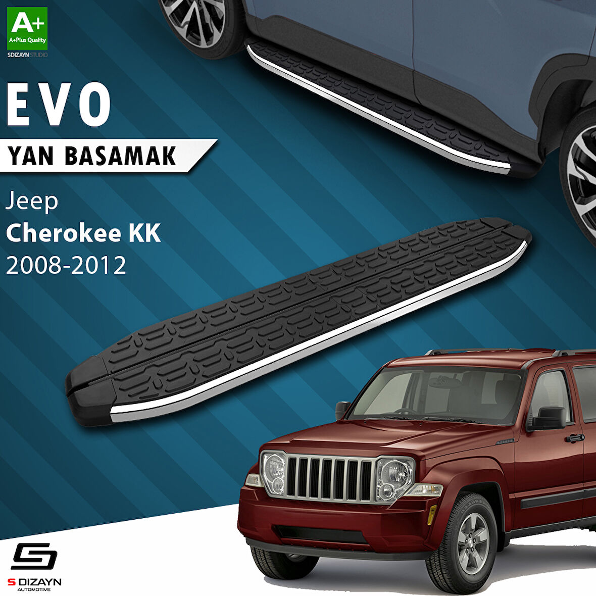 S-Dizayn Jeep Cherokee KK Evo Krom Yan Basamak 153 Cm 2008-2012 A+ Kalite