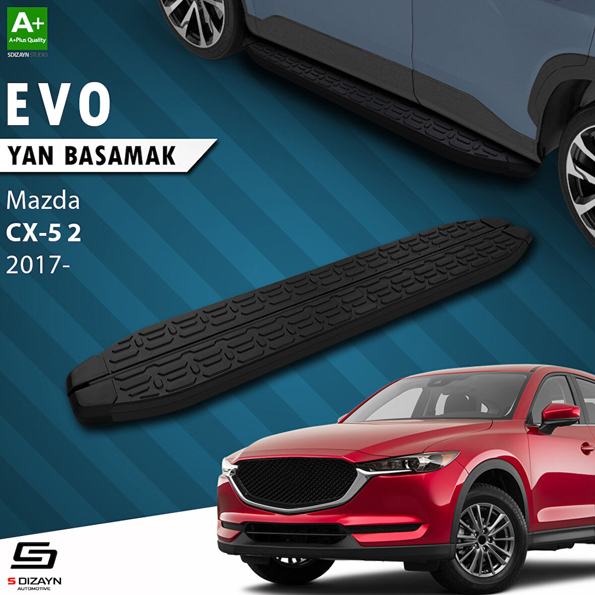 S-Dizayn Mazda CX-5 2 Evo Siyah Yan Basamak 183 Cm 2017 Üzeri A+ Kalite