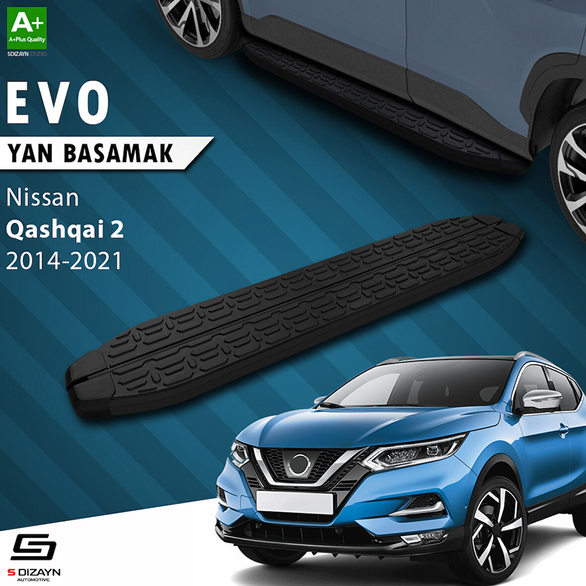S-Dizayn Nissan Qashqai 2 Evo Siyah Yan Basamak 173 Cm 2014-2021 A+ Kalite