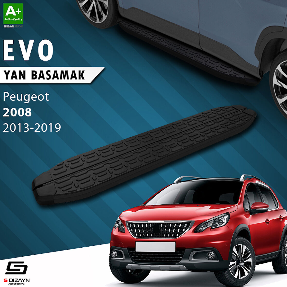 S-Dizayn Peugeot 2008 Evo Siyah Yan Basamak 173 Cm 2013-2019 A+ Kalite