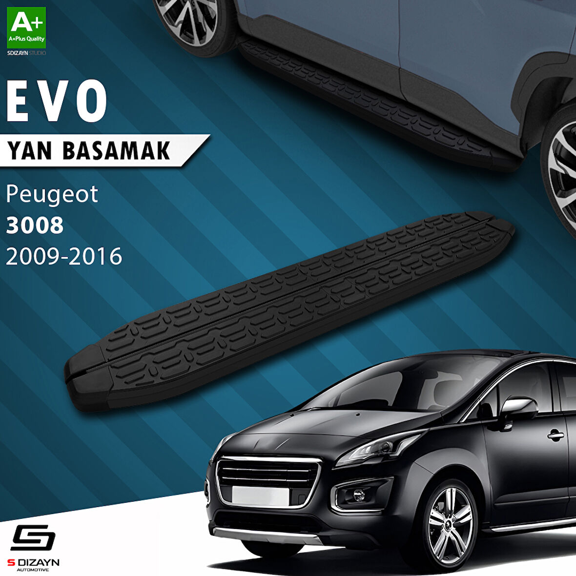 S-Dizayn Peugeot 3008 Evo Siyah Yan Basamak 183 Cm 2009-2016 A+ Kalite