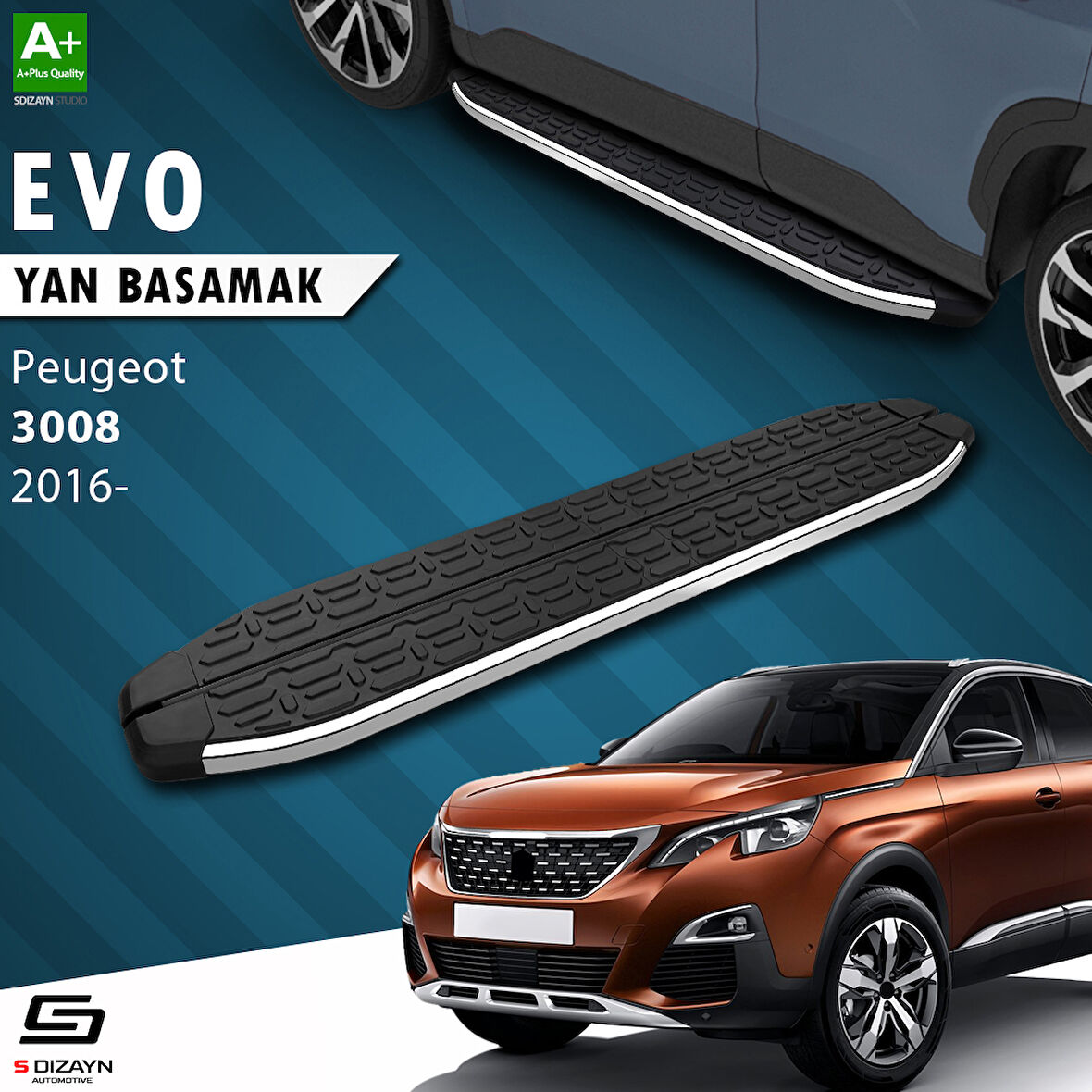S-Dizayn Peugeot 3008 2 Evo Krom Yan Basamak 183 Cm 2016-2023 A+ Kalite