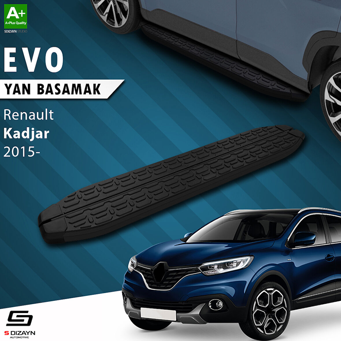 S-Dizayn Renault Kadjar Evo Siyah Yan Basamak 173 Cm 2015-2022 A+ Kalite
