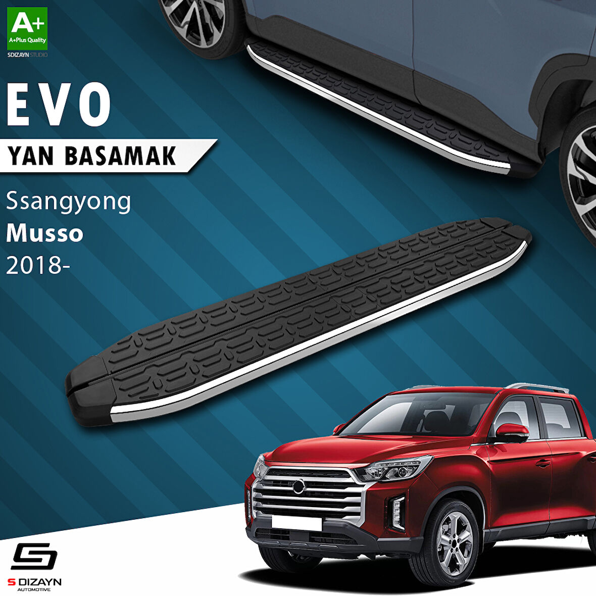 S-Dizayn Ssangyong Musso Evo Krom Yan Basamak 203 Cm 2018 Üzeri A+ Kalite