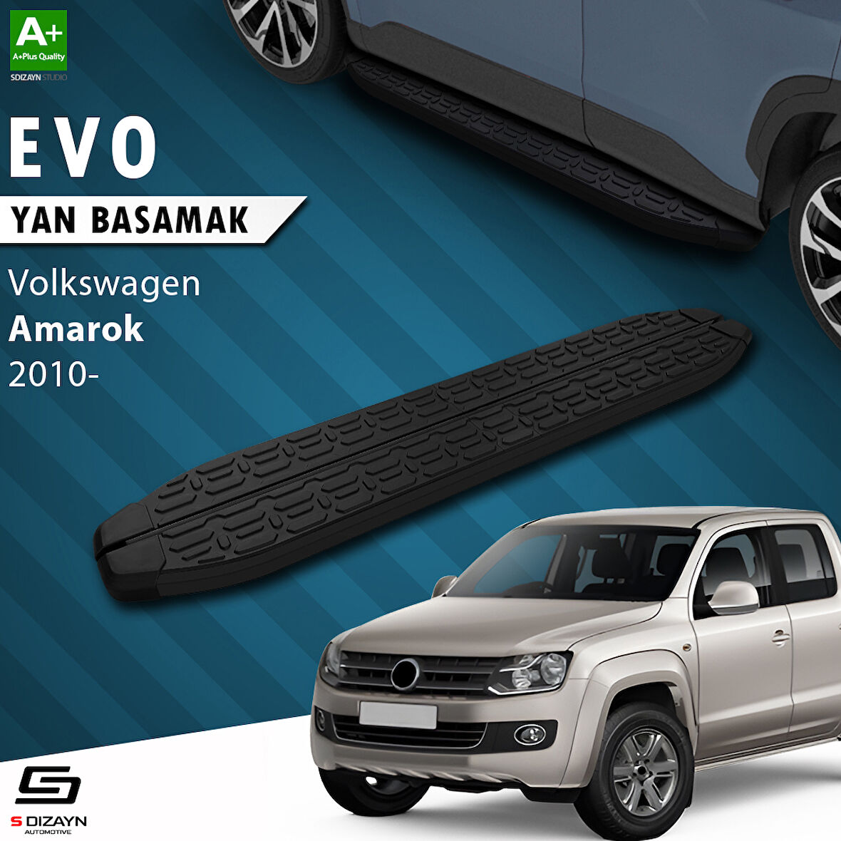 S-Dizayn VW Amarok Evo Siyah Yan Basamak 203 Cm 2010-2023 A+ Kalite