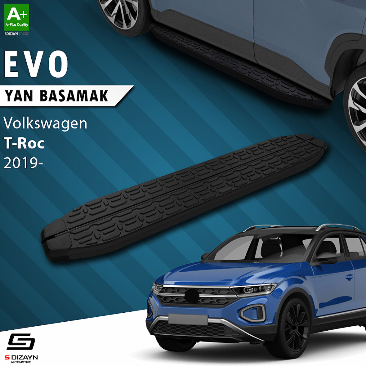 S-Dizayn VW T-Roc Evo Siyah Yan Basamak 173 Cm 2019-2021 A+ Kalite