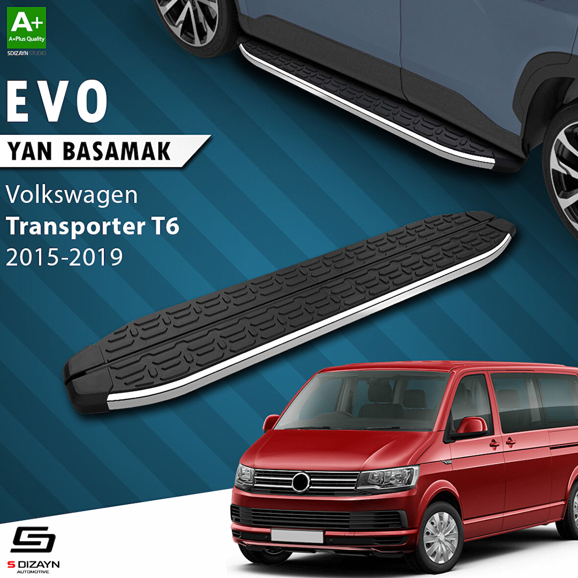 S-Dizayn VW Transporter T6 Kısa Şase Evo Krom Yan Basamak 213 Cm 2015-2019 A+ Kalite