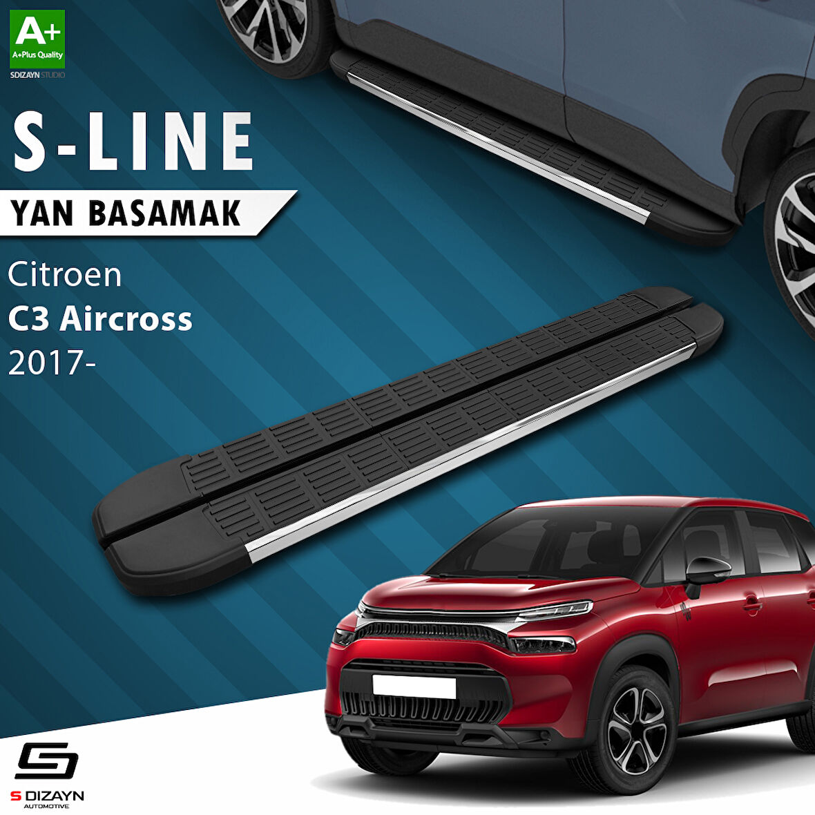 S-Dizayn Citroen C3 Aircross S-Line Krom Yan Basamak 183 Cm 2017 Üzeri A+ Kalite
