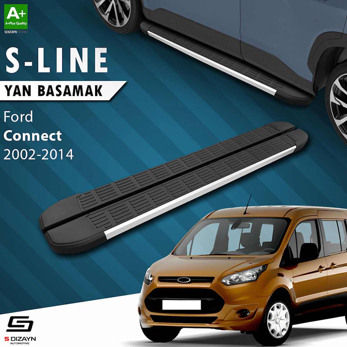 S-Dizayn Ford Connect Uzun Şase S-Line Aluminyum Yan Basamak 203 Cm 2002-2014 A+ Kalite