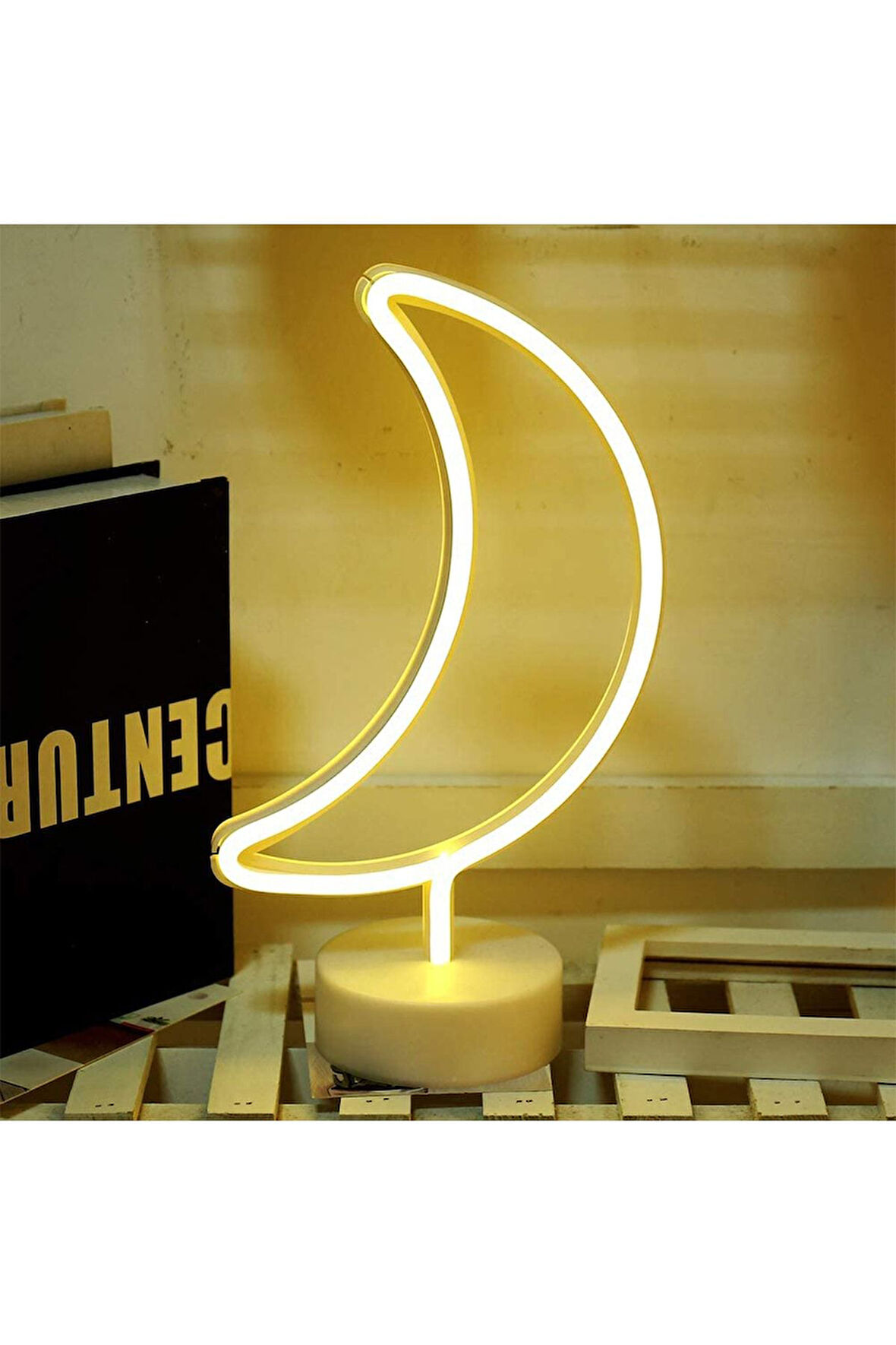 Büyük Boy Pilli Yarım Ay Neon Led Işıklı Masa Ve Gece Lambası Hilal Dekoratif Aydınlatma