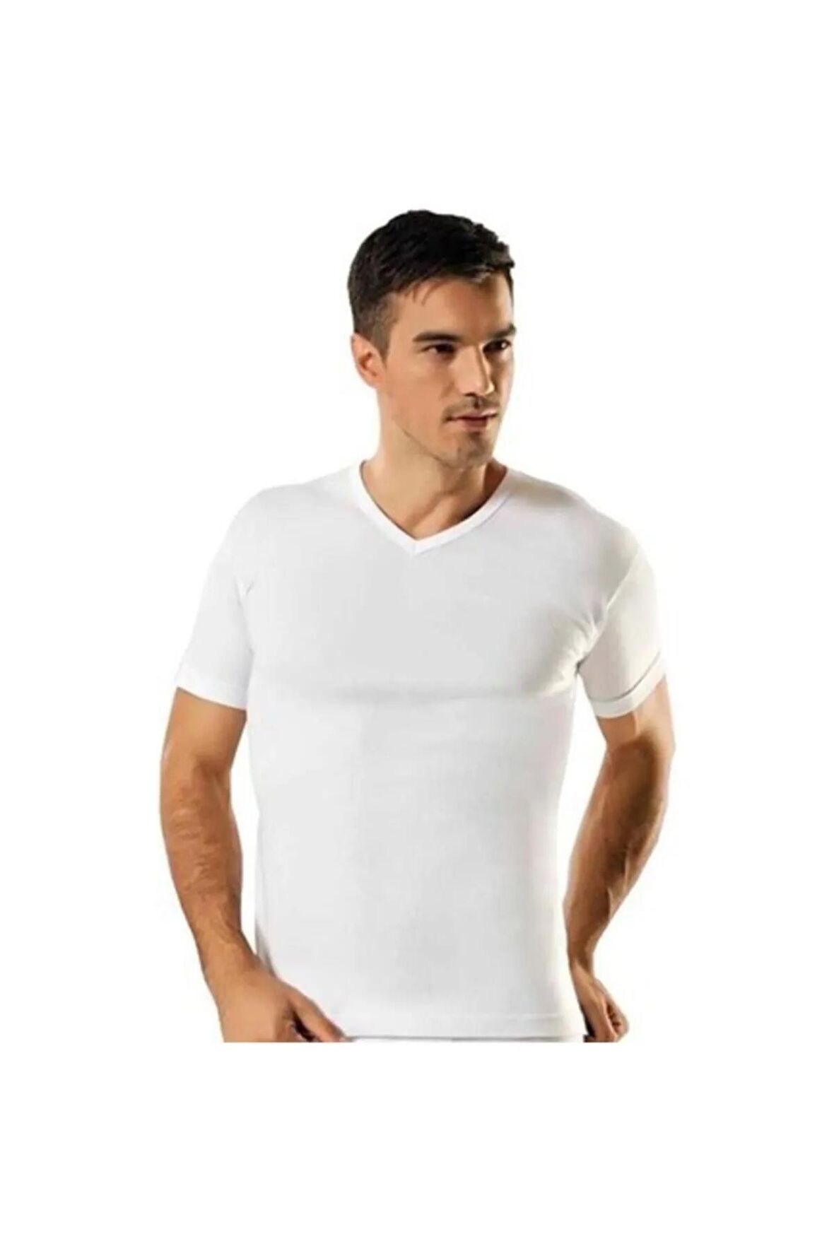Erkek Beyaz 6'lı Ribana V Yaka Atlet Fanila