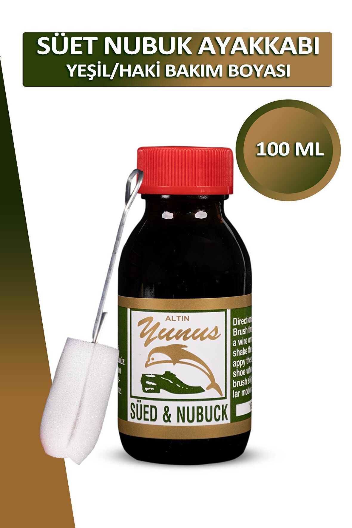 Bağcık + Altın Yunus Nubuk Süet Ayakkabı Bakım Boyası Süngerli 100 ML Set