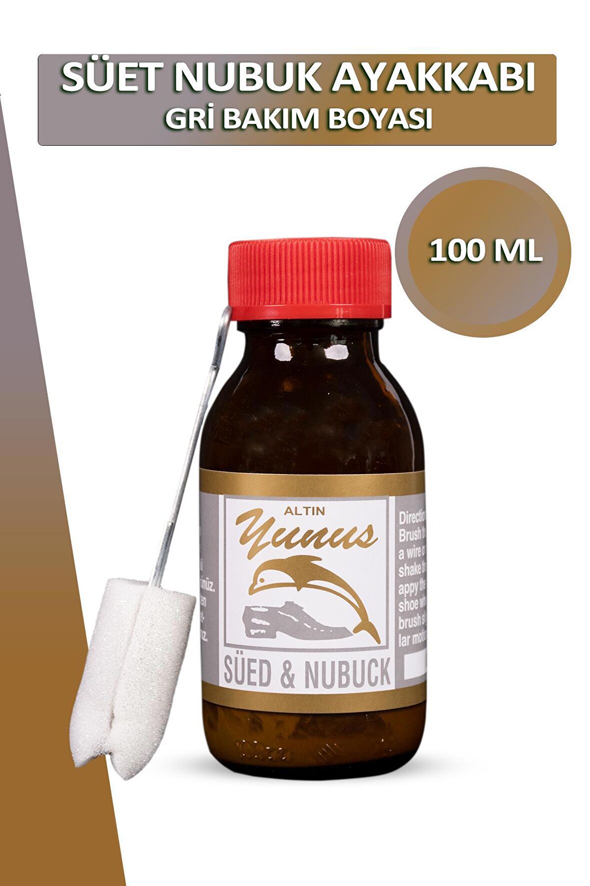 Bağcık + Altın Yunus Nubuk Süet Ayakkabı Bakım Boyası Süngerli 100 ML Set